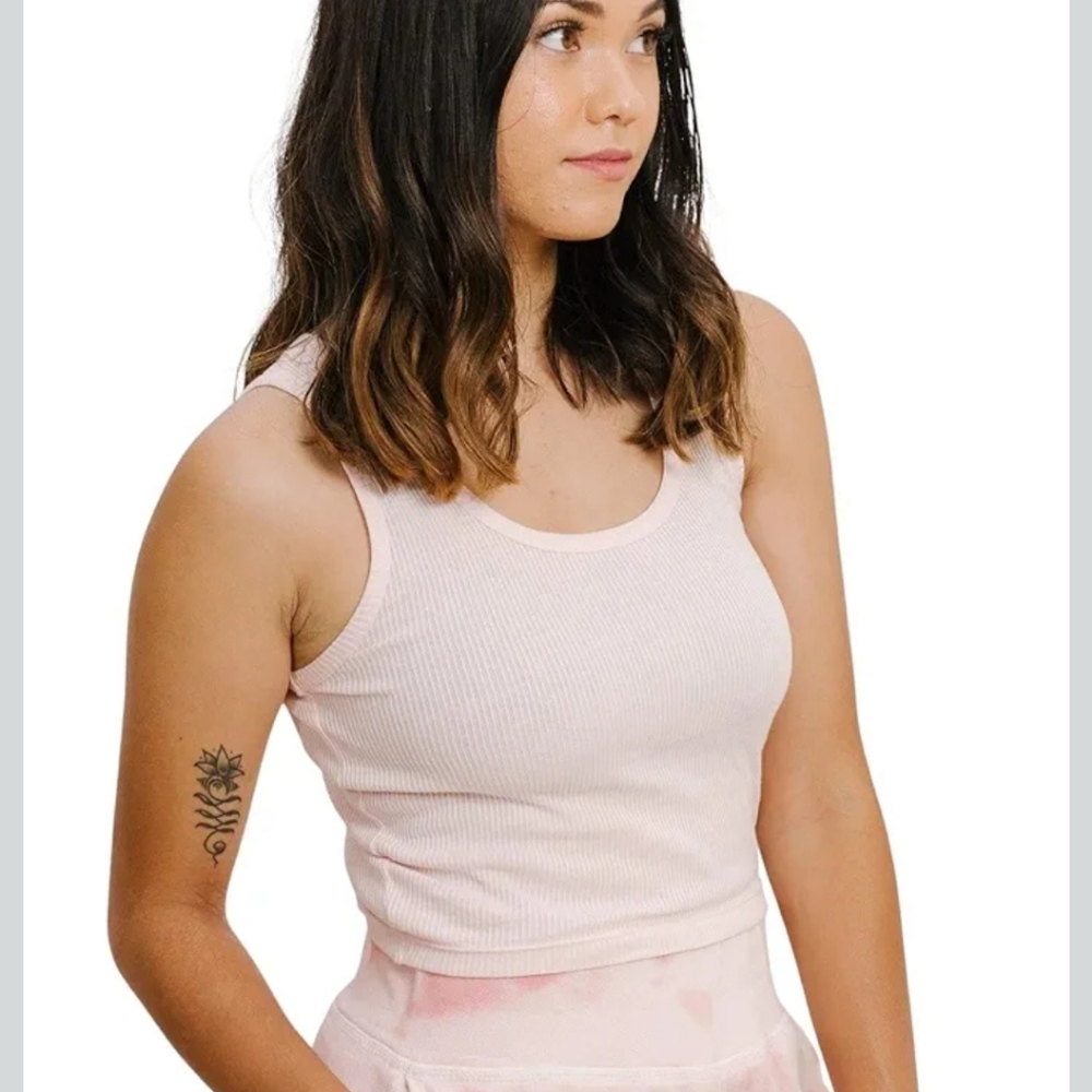 NWT Bohemian Mama Pink Ribbed 100% Organic Cotton Long Line Crop Tank Top